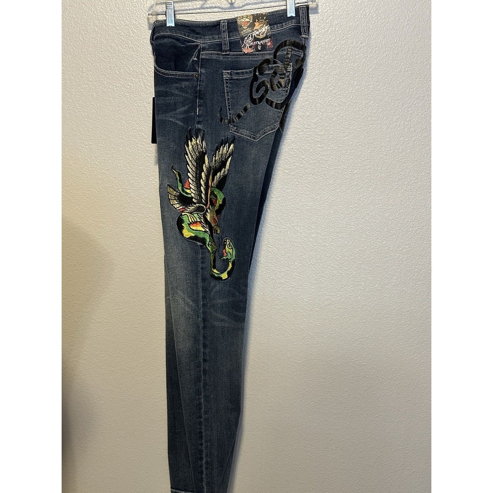 ED‎ HARDY Eagle Snake Slim Straight Denim Embroidered Y2K Jeans MEHD8301 NWT 28 - Picture 10 of 13